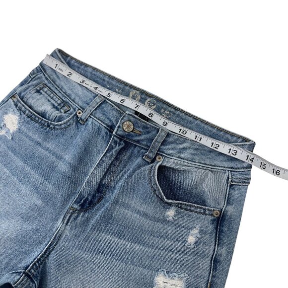 By.Rewash Womens Distressed Flared Leg Cropped Jeans Size 7/28 Medium Wash - Picture 5 of 10